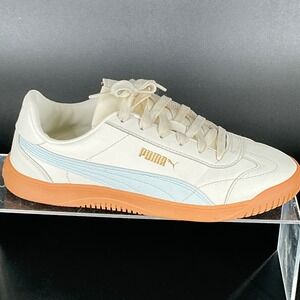 Puma Size 8.5 Club 5V5 Sneakers Cream Gum Sole Light Blue Stripe Womens Shoes